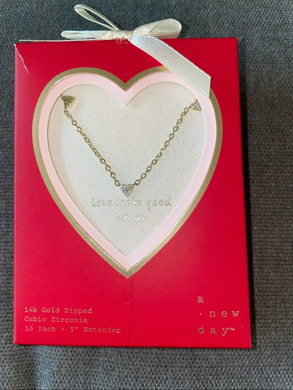 Gold-Dipped Heart Necklace in Pink and Gold Packaging